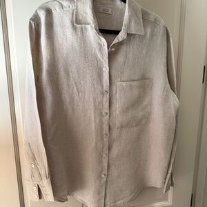 AYR 100% Irish linen long sleeve button front "The Deep End" blouse. Size Medium
